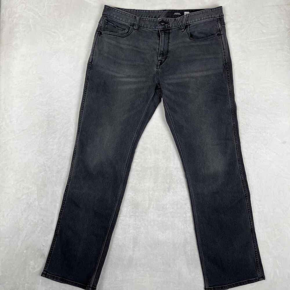 Volcom Modown Jeans Mens 36x32 Gray Relaxed Straight Stretch Denim Charcoal